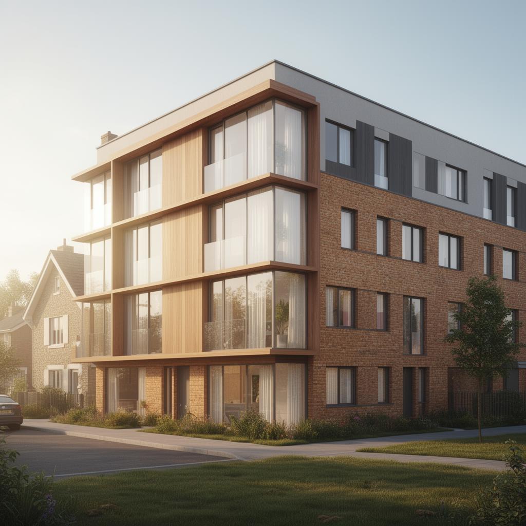 Modern sunlit 4-story low-rise apartment building